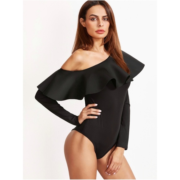 One shoulder ruffle frill long sleeves bodysuit - Picture 4 of 7